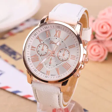 Geneva double -eye watch, Color: White (Korean version of student fashion belt watch women's model white)